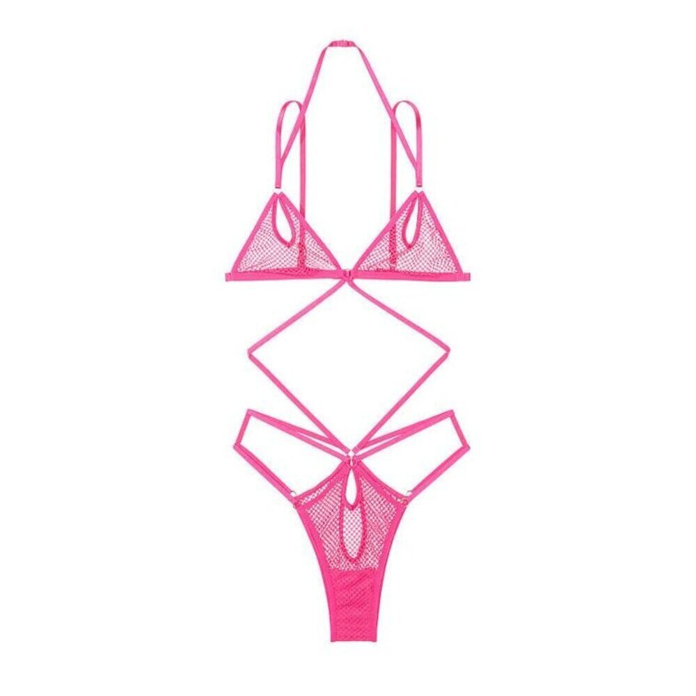 New! Victoria's Secret Fishnet Mesh Unlined Strappy Teddy Bodysuit 45846